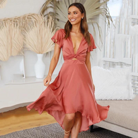 Light summer midi dress with V-neck – Lina-Orange-S-State of Style