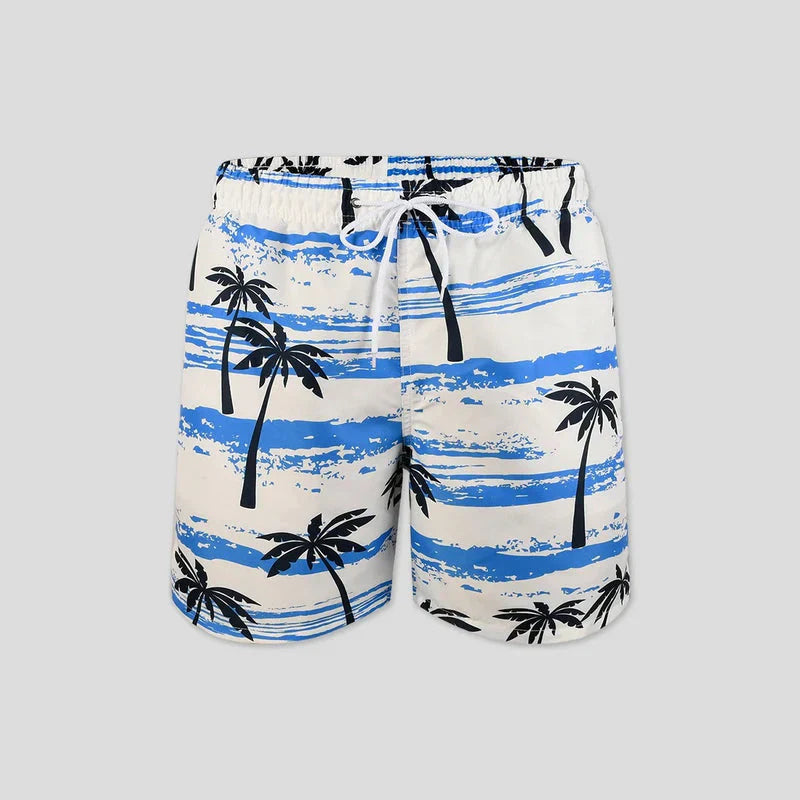 Light summer shorts with palm print for men – Nico-White/Blue-S-State of Style