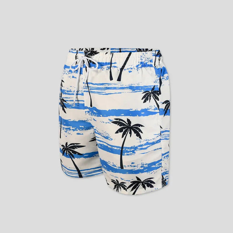 Light summer shorts with palm print for men – Nico-White/Blue-S-State of Style