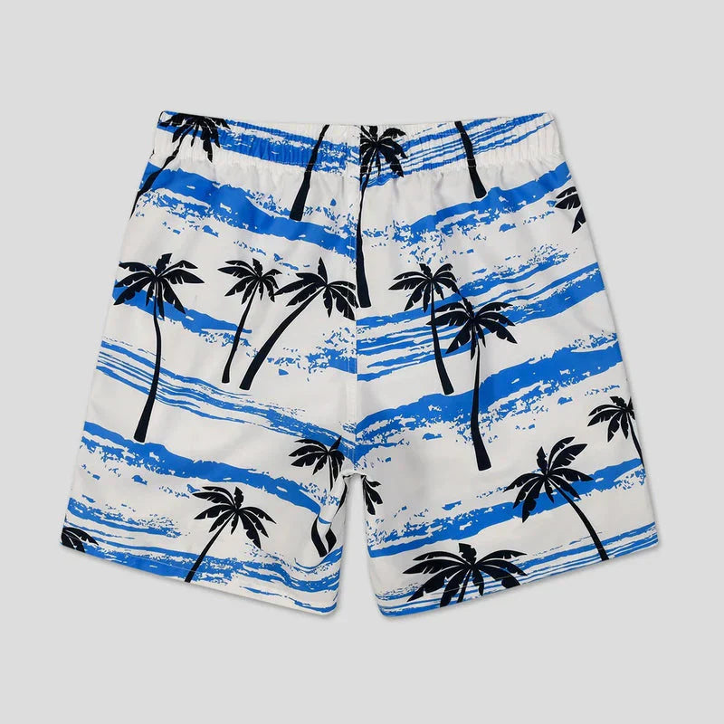 Light summer shorts with palm print for men – Nico-White/Blue-S-State of Style