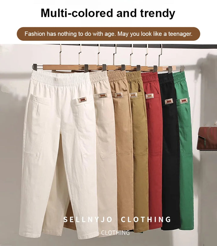 Light summer trousers made of cotton with stretch waistband – Linnea-Brick red-M-State of Style