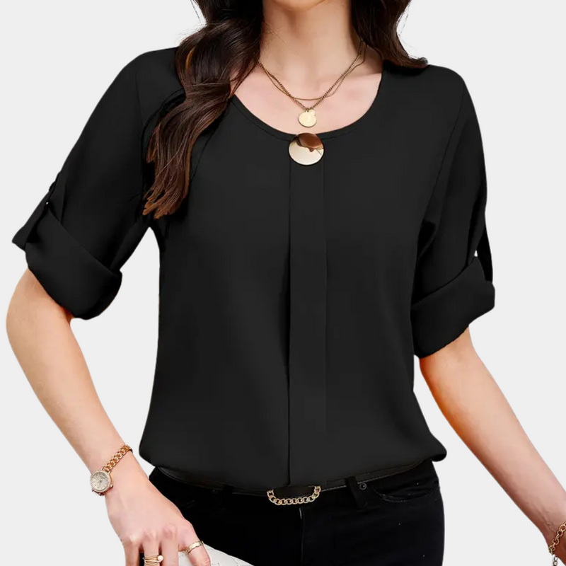 Lightweight Black Pleated Blouse for Women - Amira-XS-State of Style