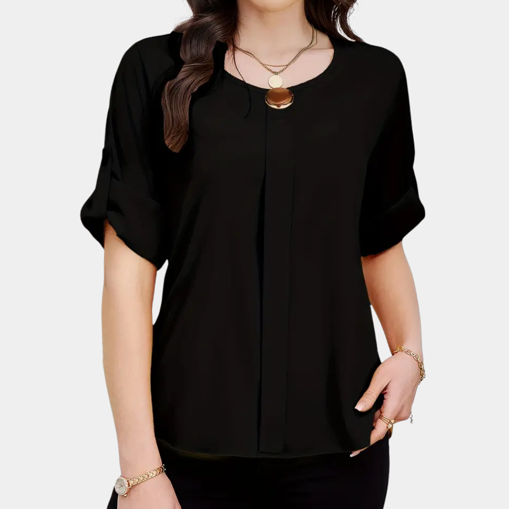 Lightweight Black Pleated Blouse for Women - Amira-XS-State of Style
