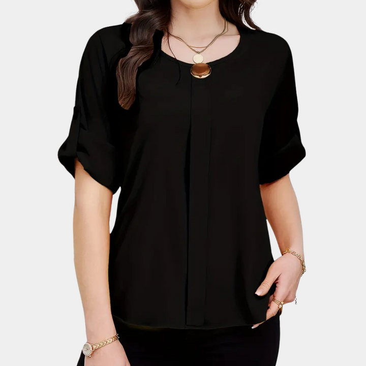 Lightweight Black Pleated Blouse for Women - Amira-XS-State of Style