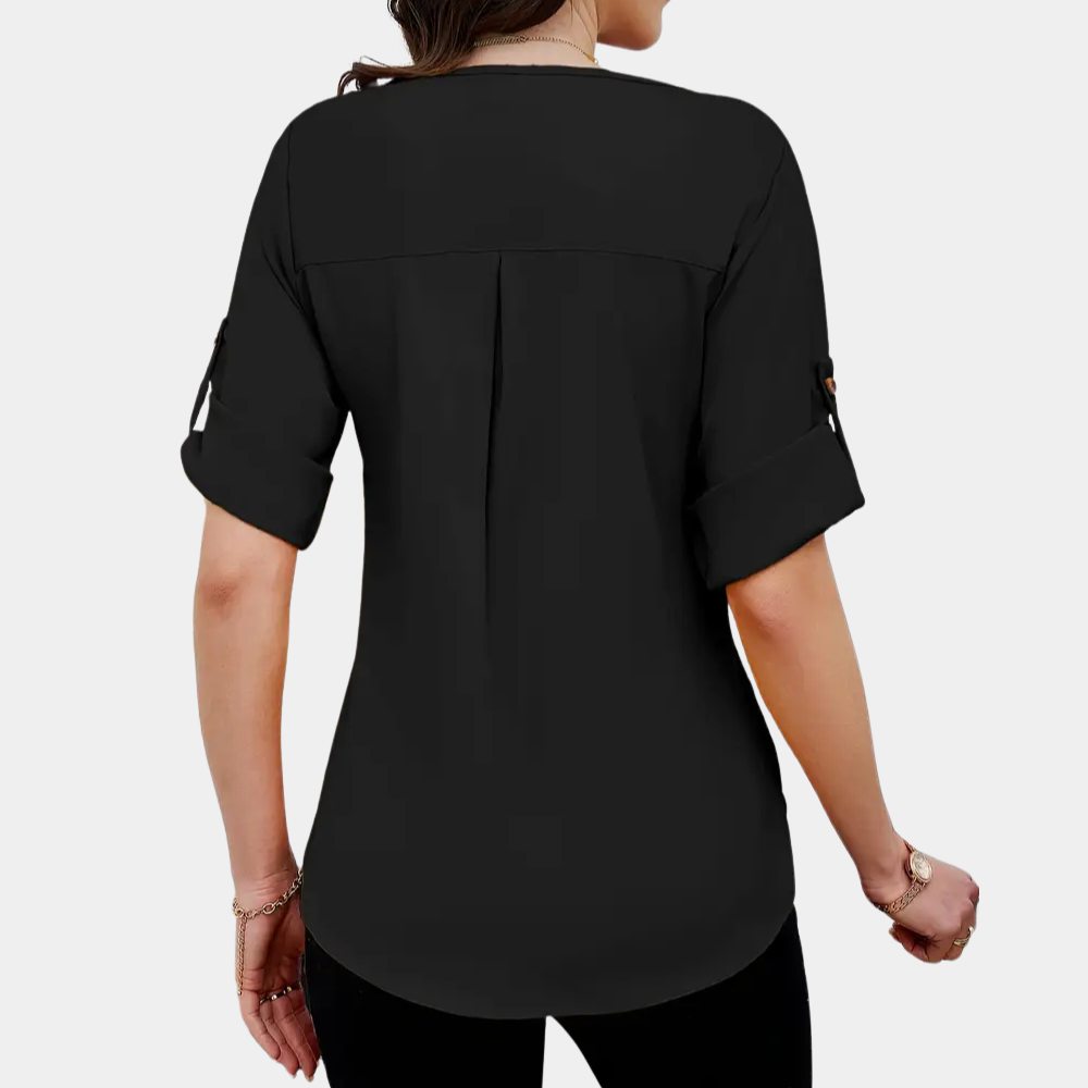 Lightweight Black Pleated Blouse for Women - Amira-XS-State of Style