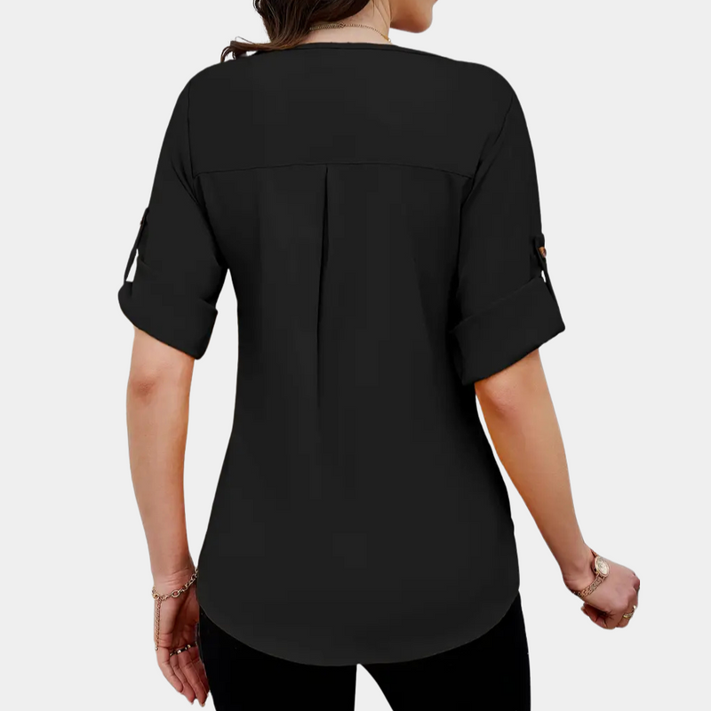 Lightweight Black Pleated Blouse for Women - Amira-XS-State of Style