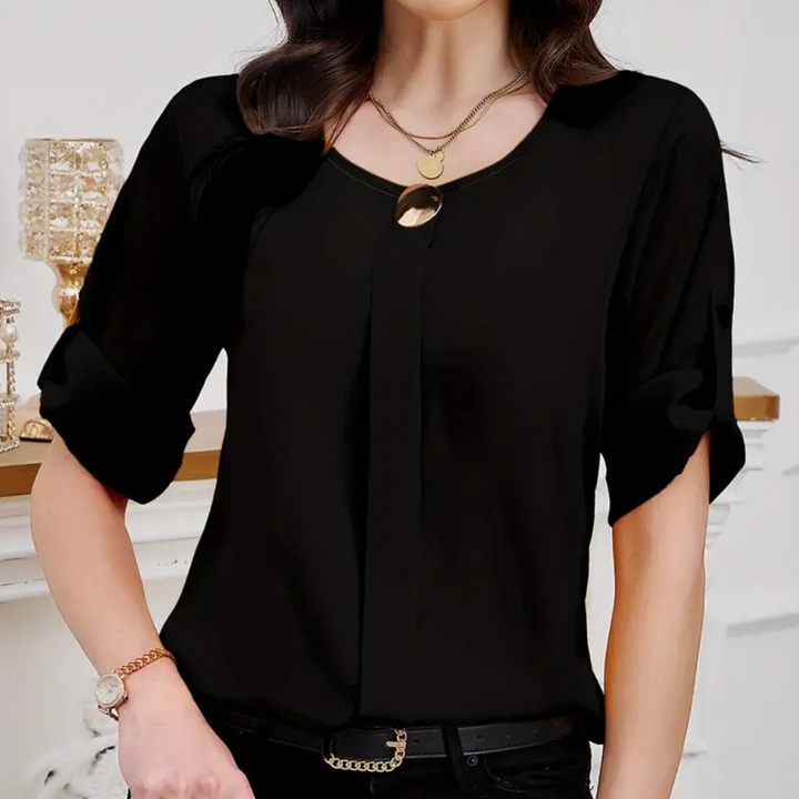 Lightweight Black Pleated Blouse for Women - Amira-XS-State of Style