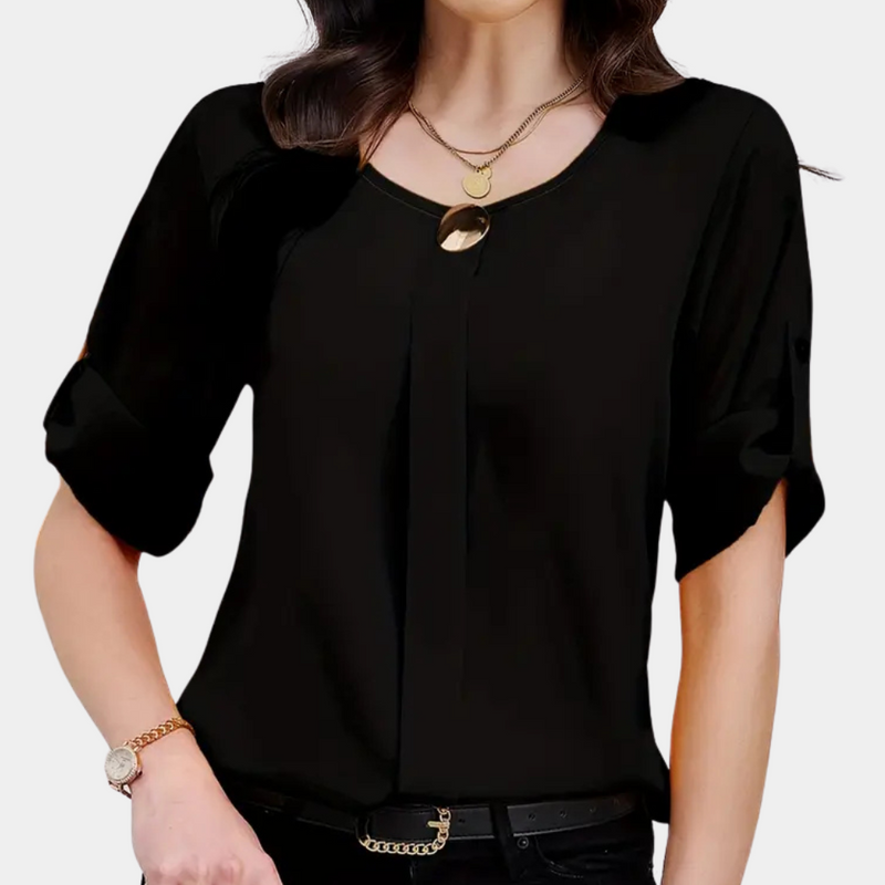 Lightweight Black Pleated Blouse for Women - Amira-XS-State of Style