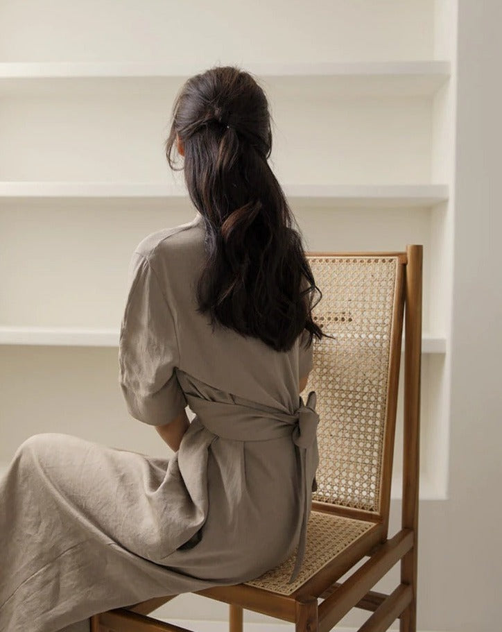 Lightweight Khaki Summer Dress with Adjustable Waist – Isalie-XS-State of Style