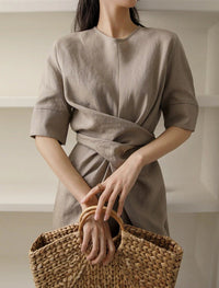 Lightweight Khaki Summer Dress with Adjustable Waist – Isalie-XS-State of Style