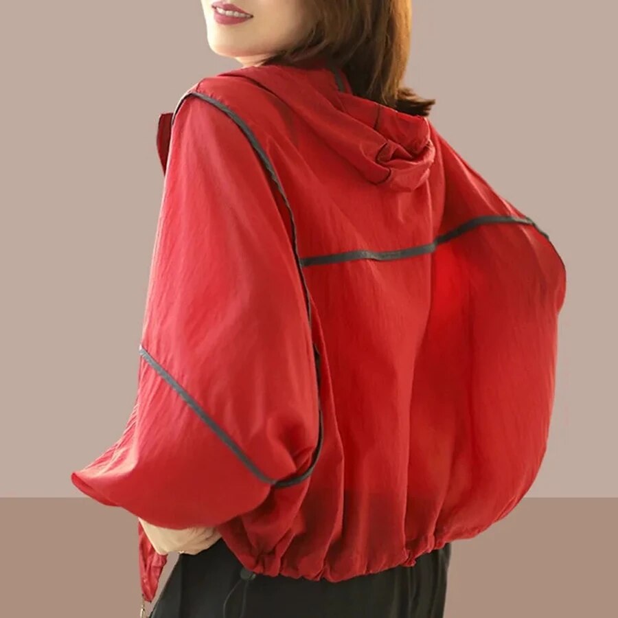 Lightweight Ladies Summer Hoodie Jacket with Oversized Fit – Zoë-Red-S-State of Style