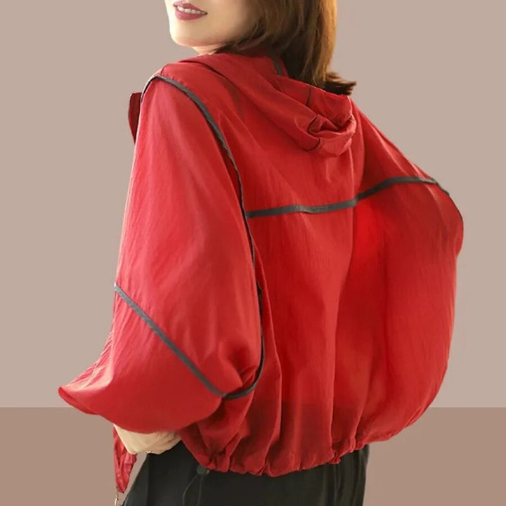 Lightweight Ladies Summer Hoodie Jacket with Oversized Fit – Zoë-Red-S-State of Style