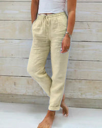 Lightweight linen trousers for women - Hannah-Beige-XS-State of Style