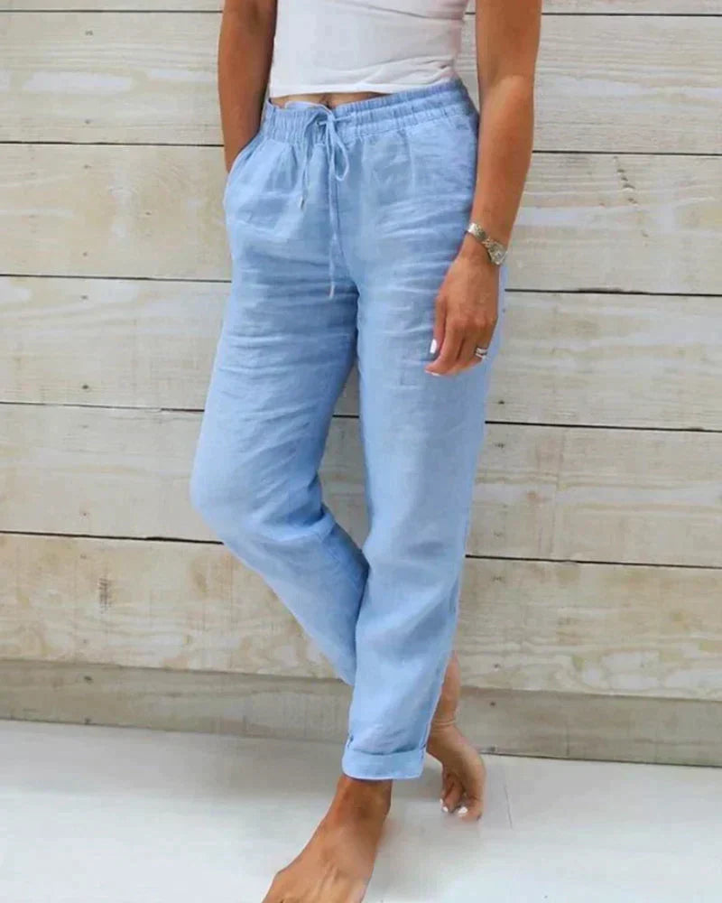 Lightweight linen trousers for women - Hannah-Blue-XS-State of Style
