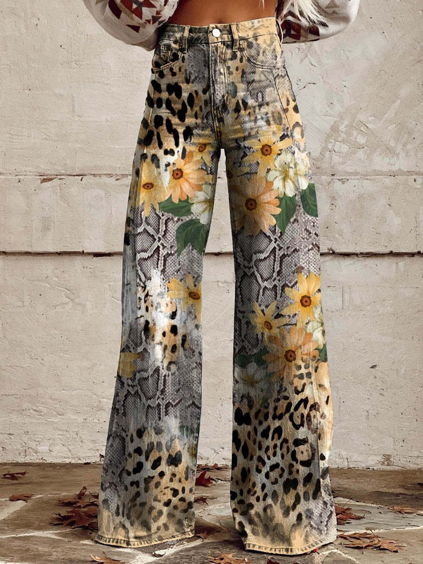 Lightweight Long Ladies Trousers - Lina-Leopard-S-State of Style