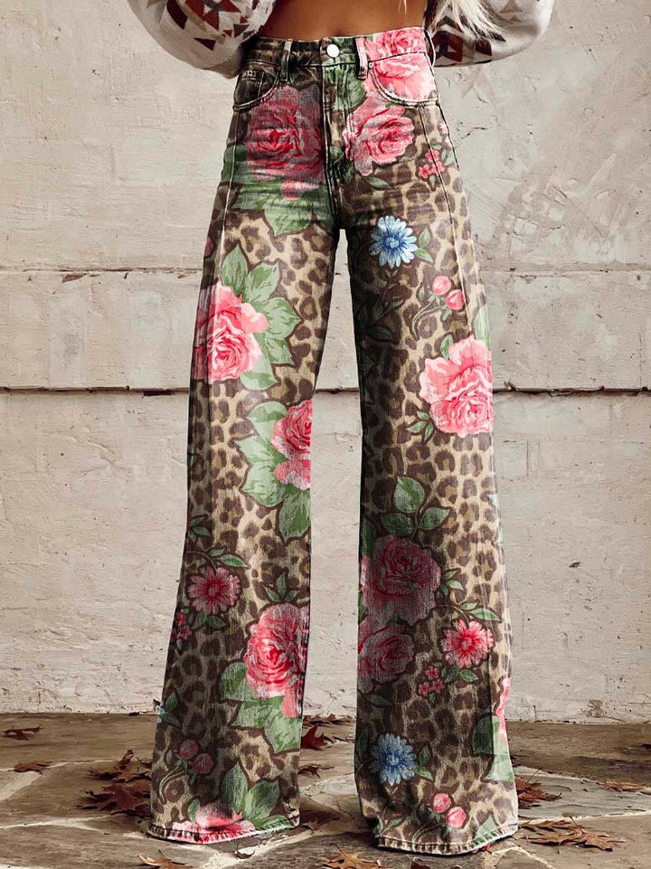 Lightweight Long Ladies Trousers - Lina-Pink Leopard-S-State of Style