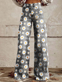Lightweight Long Ladies Trousers - Lina-White Flowers-S-State of Style