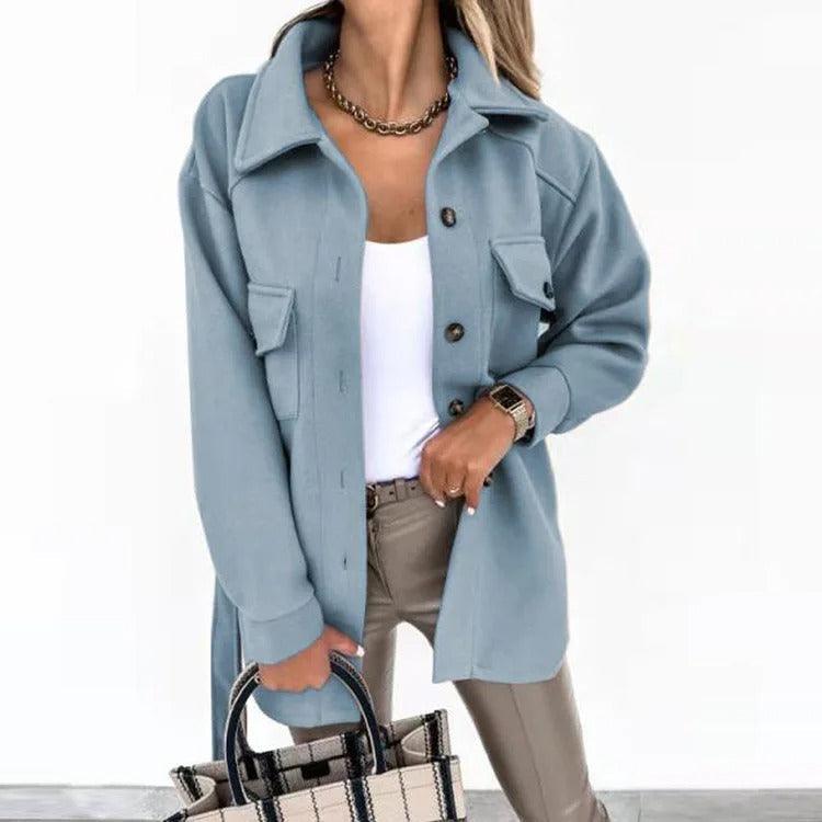 Lightweight Long Wool Summer Coat - Isabella-Light Blue-XS-State of Style