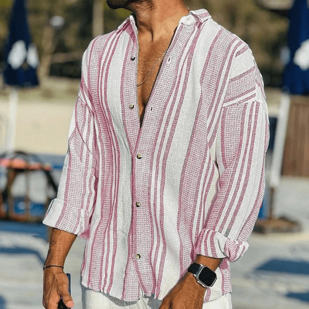 Lightweight men's summer shirt with button placket – Elias-Pink-S-State of Style