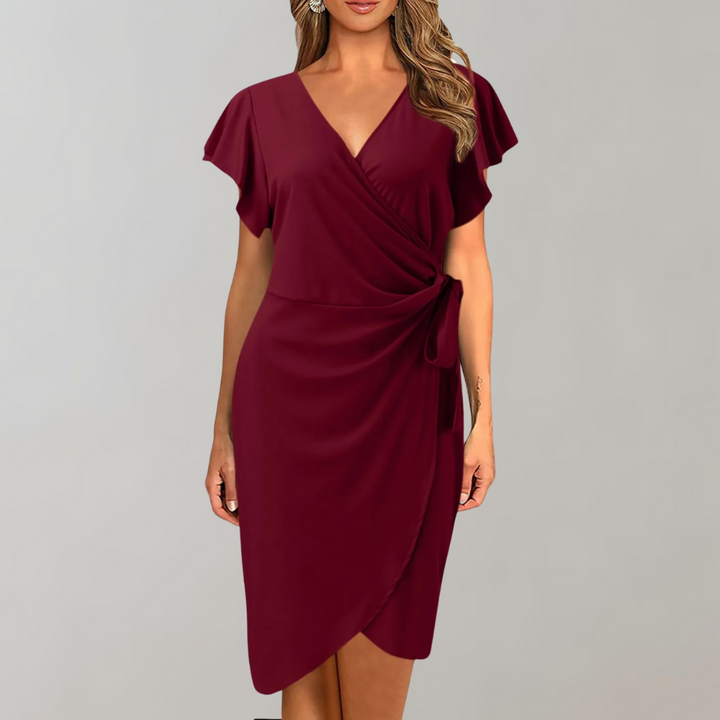 Lightweight Summer Dress with Short Sleeves - Sofia-Burgundy-S-State of Style