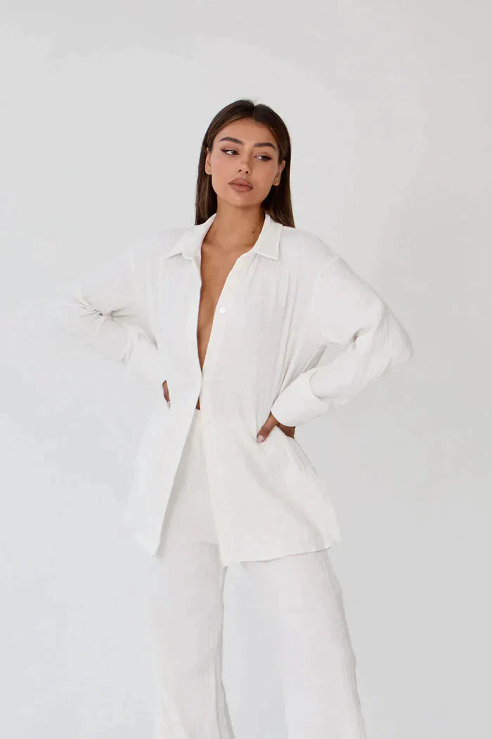 Lightweight two-piece summer set made of linen – Geneve-White-S-State of Style