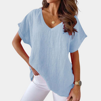 Lightweight V-neck linen blouse with a loose fit – Mailin-Blue-S-State of Style
