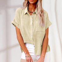 Lightweight Women's Blouse with Short Sleeves – Nadia-Beige-S-State of Style