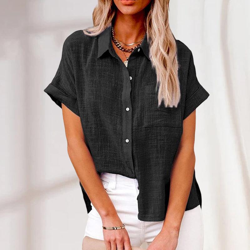 Lightweight Women's Blouse with Short Sleeves – Nadia-Black-S-State of Style