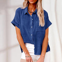 Lightweight Women's Blouse with Short Sleeves – Nadia-Blue-S-State of Style