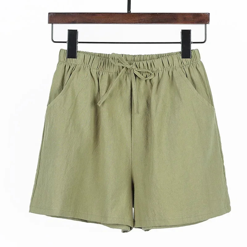 Lightweight Women’s Linen Shorts with High Waist and Sporty Fit – Fenja-Apple green-S-State of Style