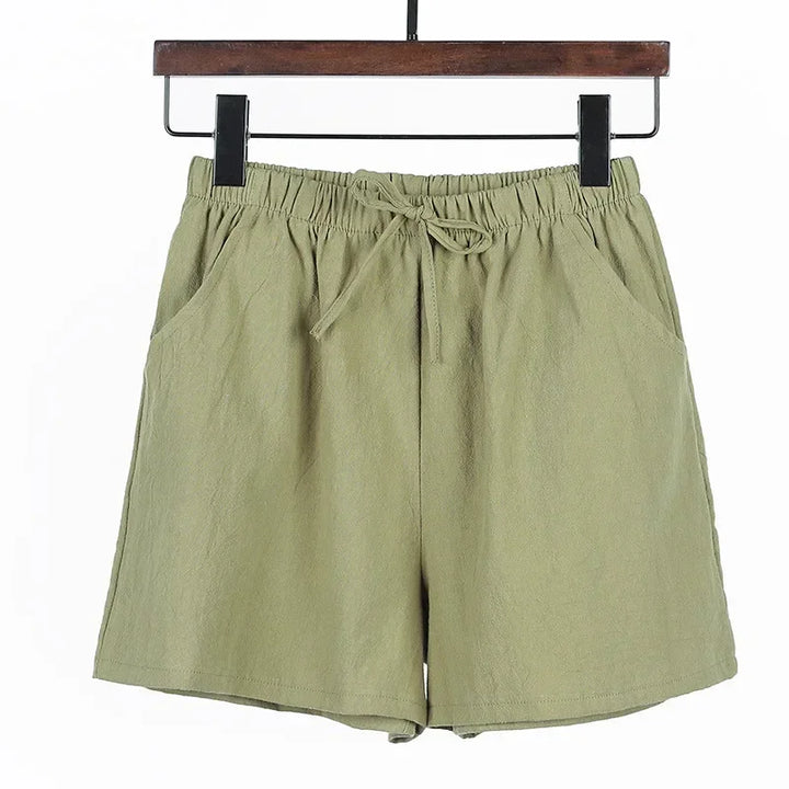 Lightweight Women’s Linen Shorts with High Waist and Sporty Fit – Fenja-Apple green-S-State of Style