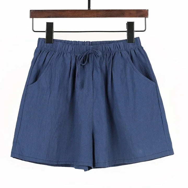 Lightweight Women’s Linen Shorts with High Waist and Sporty Fit – Fenja-Marine blue-S-State of Style