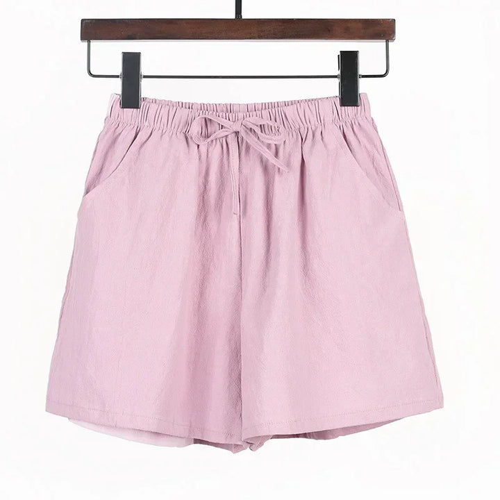 Lightweight Women’s Linen Shorts with High Waist and Sporty Fit – Fenja-Pink-S-State of Style