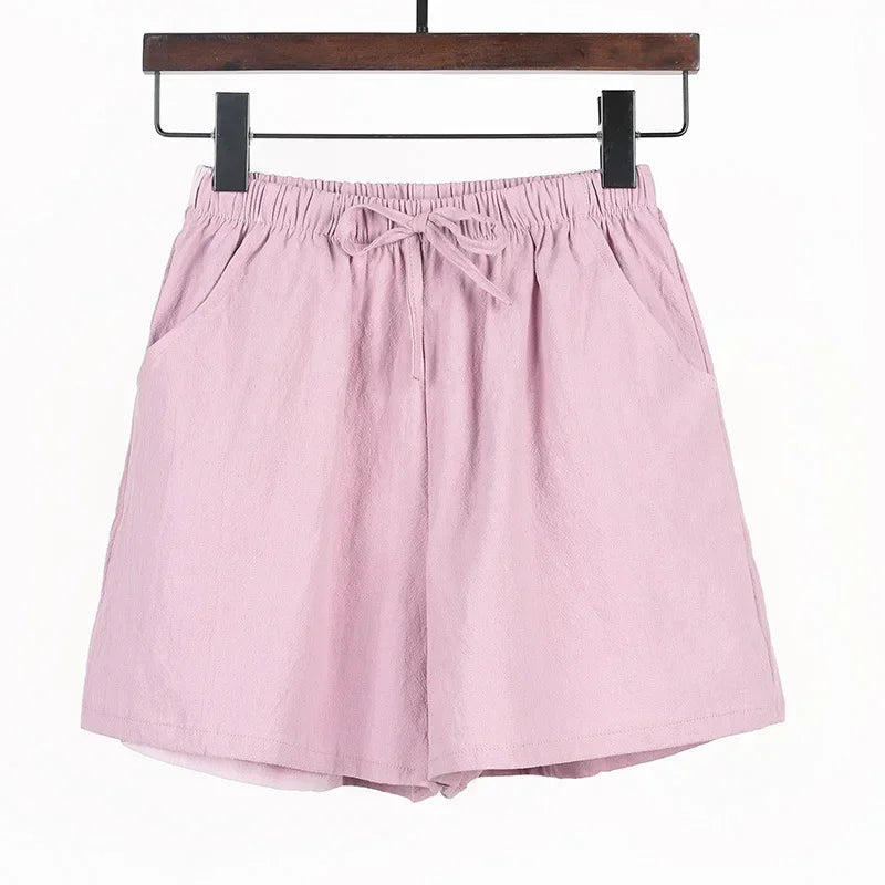 Lightweight Women’s Linen Shorts with High Waist and Sporty Fit – Fenja-Pink-S-State of Style