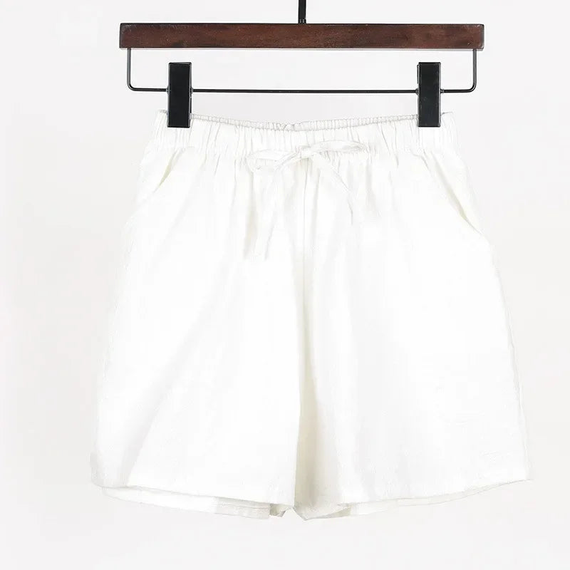 Lightweight Women’s Linen Shorts with High Waist and Sporty Fit – Fenja-White-S-State of Style