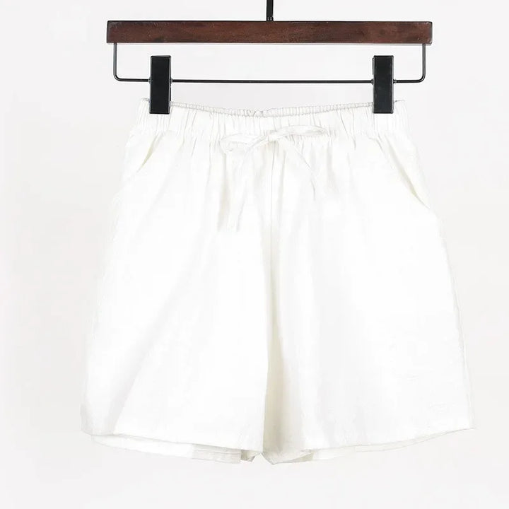 Lightweight Women’s Linen Shorts with High Waist and Sporty Fit – Fenja-White-S-State of Style