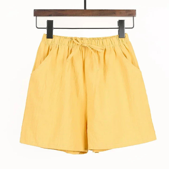 Lightweight Women’s Linen Shorts with High Waist and Sporty Fit – Fenja-Yellow-S-State of Style