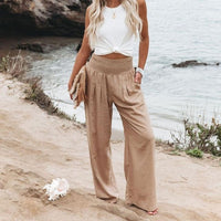 Lightweight women's linen trousers with wide leg – Liv-Beige-S-State of Style