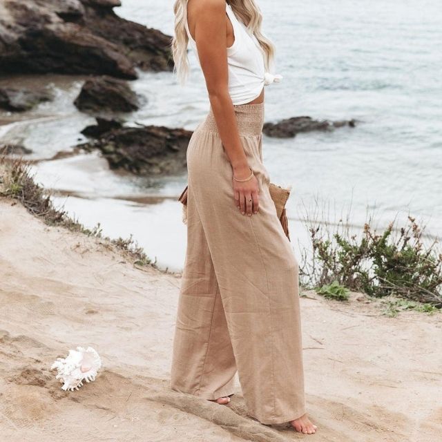 Lightweight women's linen trousers with wide leg – Liv-White-S-State of Style