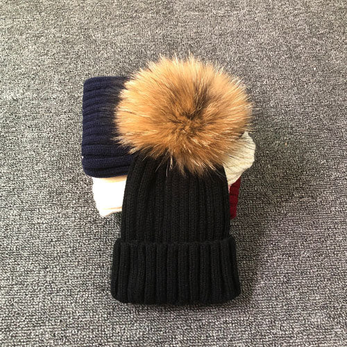LimasHat | Knitted Women's Hat | Warm Winter Beanie-Black with fur-Children's size-State of Style