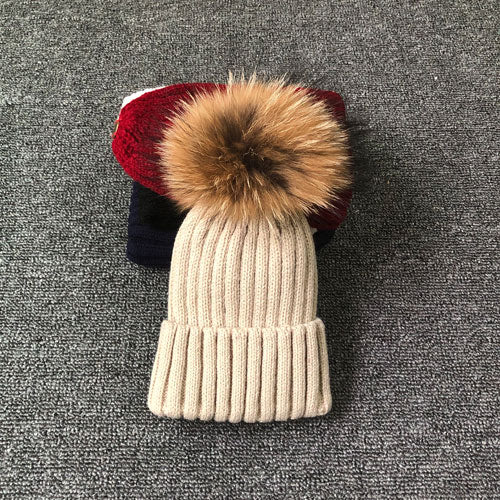 LimasHat | Knitted Women's Hat | Warm Winter Beanie-Khaki with fur-Children's size-State of Style