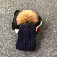 LimasHat | Knitted Women's Hat | Warm Winter Beanie-Navy Blue with fur-Children's size-State of Style