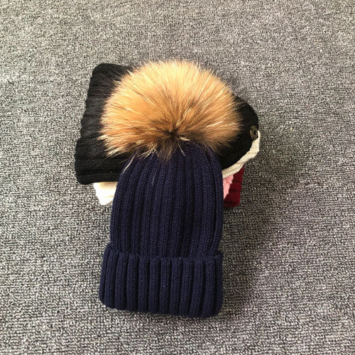 LimasHat | Knitted Women's Hat | Warm Winter Beanie-Navy Blue with fur-Children's size-State of Style