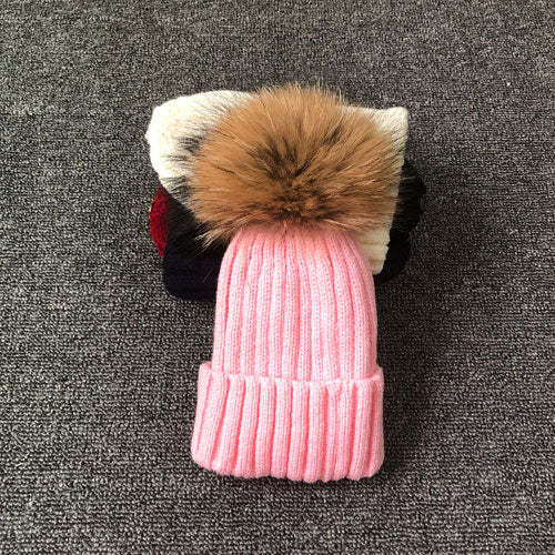 LimasHat | Knitted Women's Hat | Warm Winter Beanie-Pink with fur-Children's size-State of Style