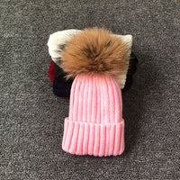 LimasHat | Knitted Women's Hat | Warm Winter Beanie-Pink with fur-Children's size-State of Style