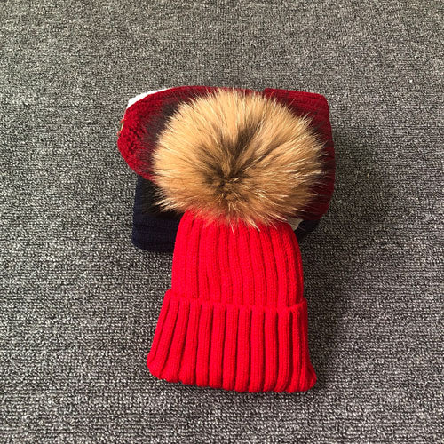 LimasHat | Knitted Women's Hat | Warm Winter Beanie-Red with fur-Children's size-State of Style