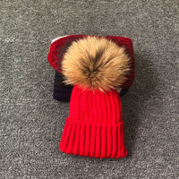 LimasHat | Knitted Women's Hat | Warm Winter Beanie-Red with fur-Children's size-State of Style