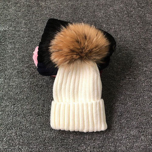 LimasHat | Knitted Women's Hat | Warm Winter Beanie-White with fur-Children's size-State of Style