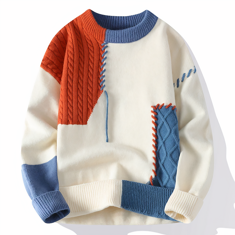 Limited Edition Patchwork Men's Jumper - Jasper-White/Orange-XS-State of Style