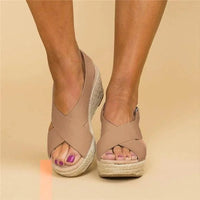 Lina - Orthopedische Taupe Sleehak Espadrilles-Beige-35-State of Style